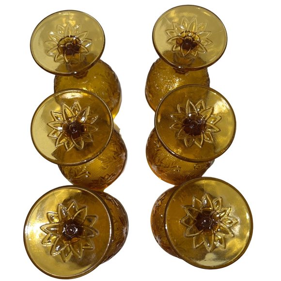 Vintage 9 Pc Decanter Set W/ Tray Indiana Glass Amber Tiara Sandwich Pattern - Picture 7 of 10